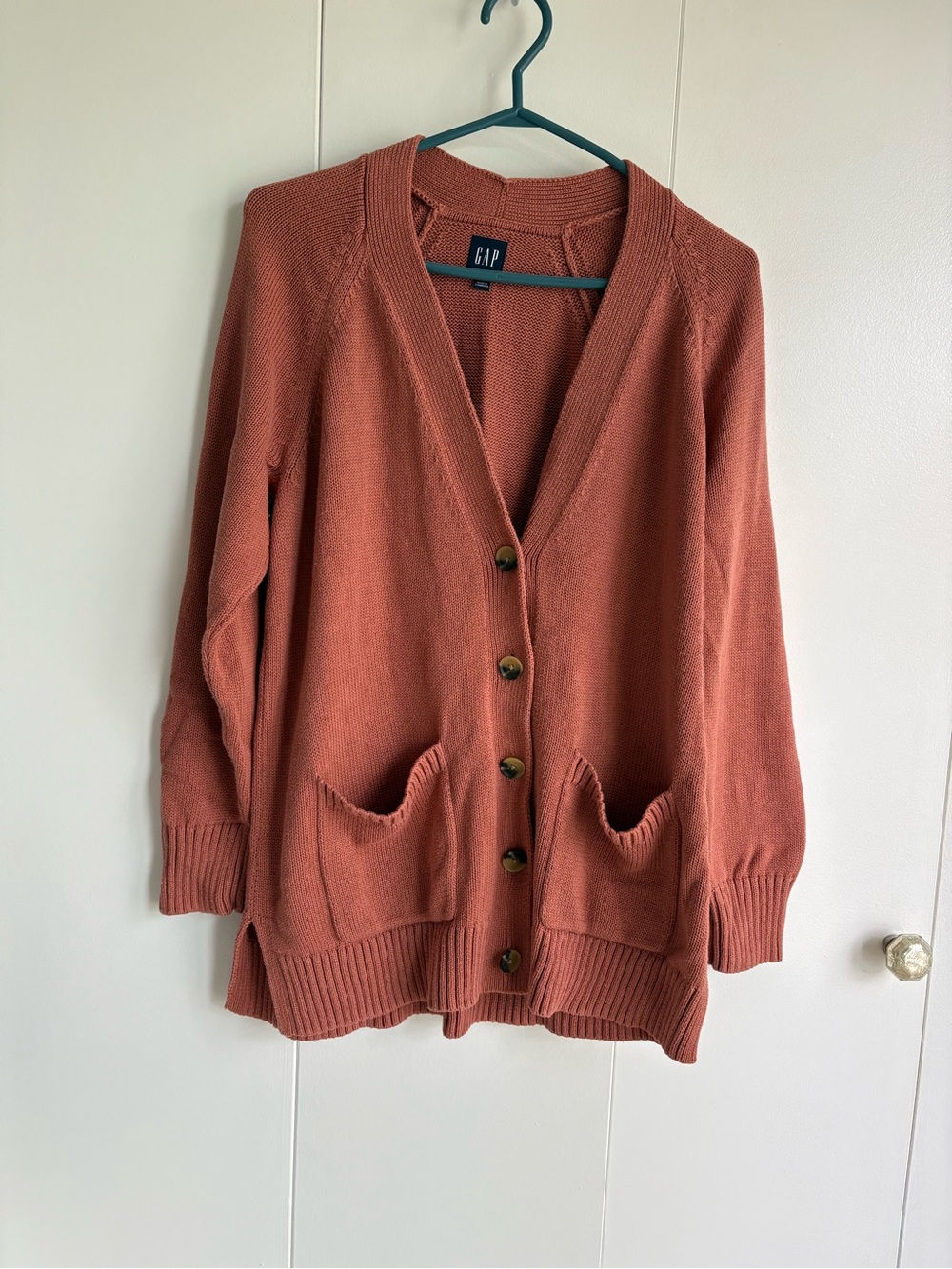 GAP Women's Brick Rust V-Neck Button Cardigan